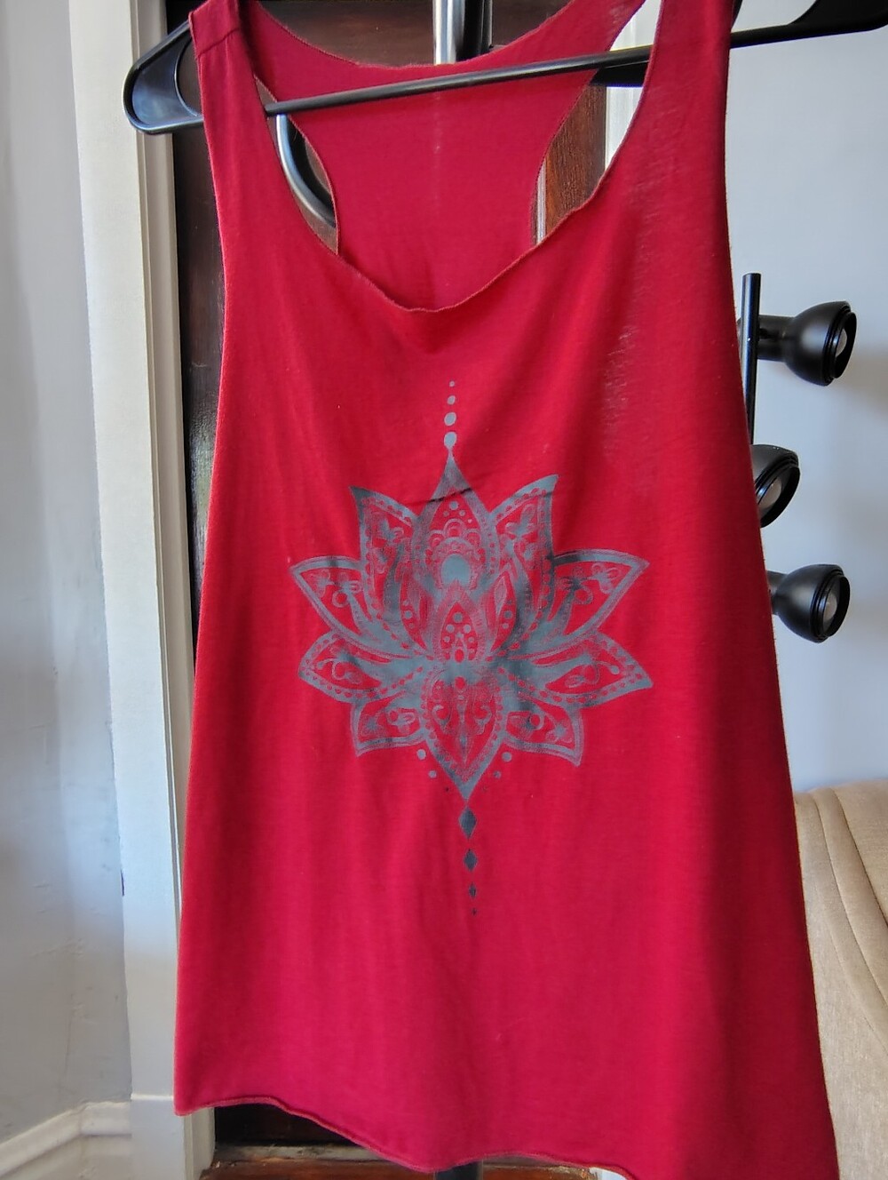 Women’s Red Racerback Tank Top with Lotus Graphic
